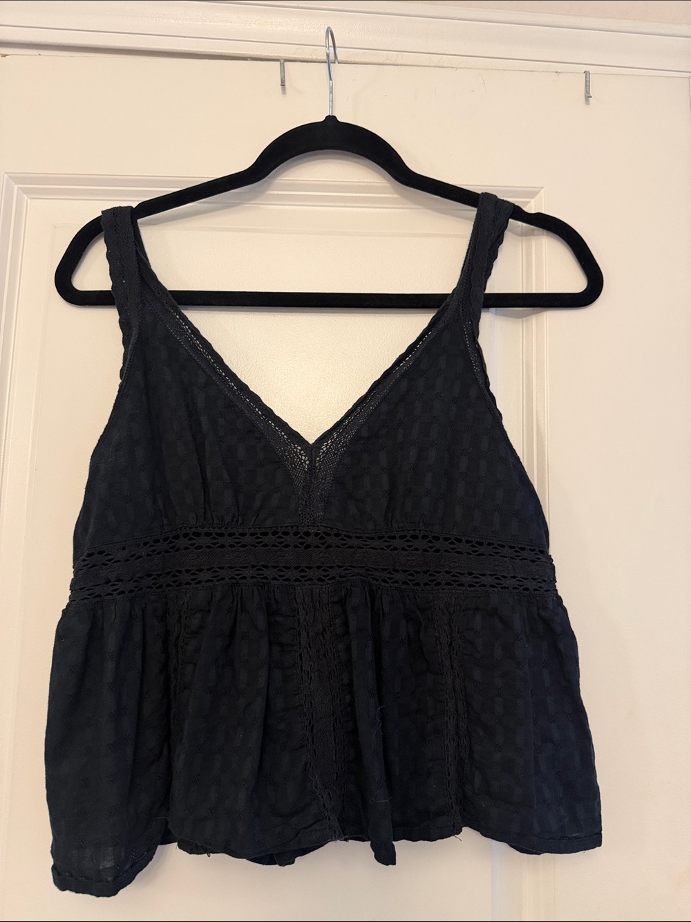 American Eagle Outfitters Black Lace-Trim V-Neck Tank Top